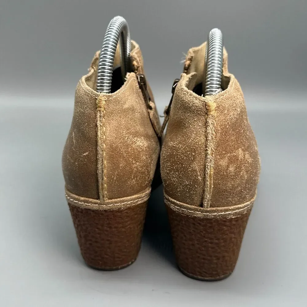 Olukai Humu Women's 9.5 Brown Suede Leather Wedge Heel Side Zip Ankle Boots Shoe